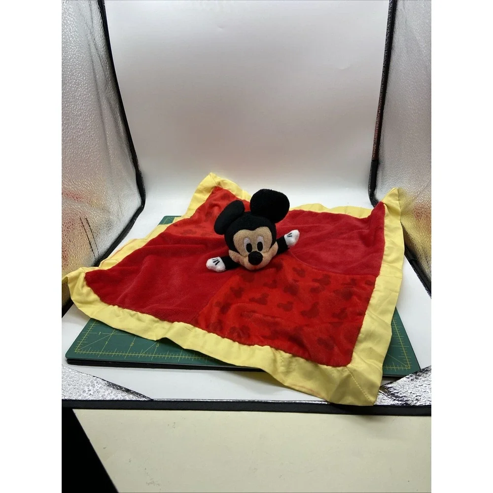 Disney Baby Red Yellow Trim Crinkle Mickey Mouse Plush Security Blanket Lovey